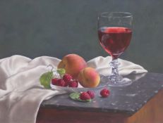 Wine and Raspberries 33 x 46 cm
